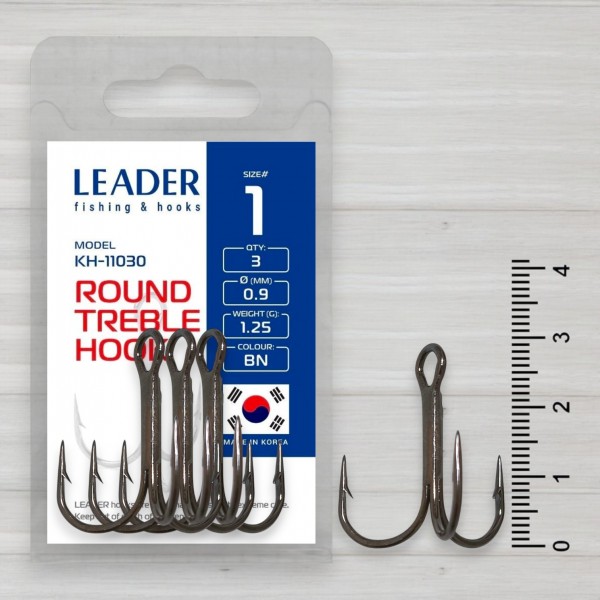 Гачки трійники Leader Round Treble, 3шт/уп, № 1